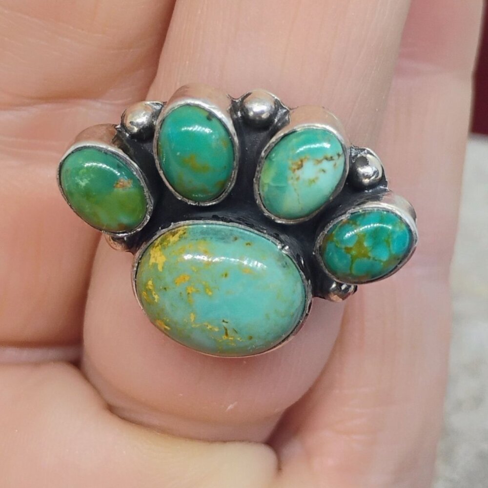 Sterling Silver Turquoise Cluster Paw Ring Bear Cat Dog Size 7 Southwestern